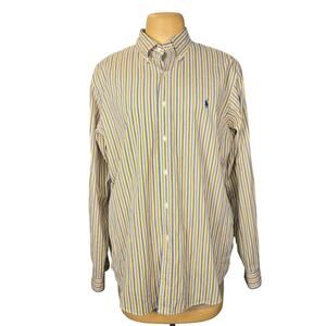 Ralph Lauren Mens XL Button-Down Shirt Custom Fit Yellow Blue Pony Striped